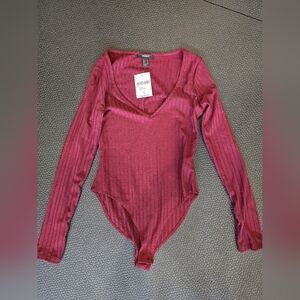 Ribbed Burgundy Bodysuit
